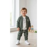 Bontino Erkek Çocuk Sweatshirt, Hırka ve Pantolonlu %100 Pamuk 3'lü Spor Takım - 3 Yaş - Haki