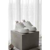 BonuStep CloudLift Kadın Beyaz Gizli Topuk Bağcıklı Sneaker Günlük Rahat Spor Ayakkabı Boy Uzatan 8cm