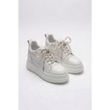 BonuStep CloudLift Kadın Gizli Topuk Pırlanta Bağcıklı Beyaz Sneaker Günlük Rahat Spor Ayakkabı Boy Uzatan 8cm