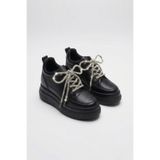 BonuStep CloudLift Kadın Gizli Topuk Pırlanta Bağcıklı Siyah Sneaker Günlük Rahat Spor Ayakkabı Boy Uzatan 8cm