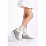 BonuStep CloudLift Kadın Gizli Topuk Sneaker Süet Gri Günlük Rahat Spor Ayakkabı Boy Uzatan 8cm