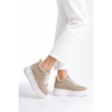 BonuStep CloudLift Kadın Gizli Topuk Sneaker Süet Kum Beji Günlük Rahat Spor Ayakkabı Boy Uzatan 8cm