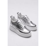 BonuStep CloudLift Kadın Gümüş Gizli Topuk Bağcıklı Sneaker Günlük Rahat Spor Ayakkabı Boy Uzatan 8cm