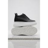 BonuStep CloudLift Kadın Siyah-Beyaz Gizli Topuk Bağcıklı Sneaker Günlük Rahat Spor Ayakkabı Boy Uzatan 8cm