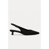 BonuStep Kitten Kadın Siyah Saten Sivri Burun Stiletto Kısa Topuklu Ayakkabı 4 cm