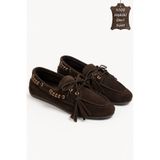 BonuStep Odessa Loafer Kadın Kahverengi Hakiki Süet Deri Boncuk ve Püskül Detaylı Kaymaz Termotaban Loafer Ayakkabı