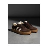 BonuStep Sambo Kadın Kahverengi Süet Detaylı Bağcıklı Çizgili Termo Taban Spor Ayakkabı Sneaker