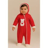 Bony Socks Bebek Teddy Desenli Içi Peluş Kapüşonlu Tulum Kırmızı - 850Kırmızı - 3 - 6 Ay