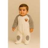 Bony Socks Bebek Teddy Desenli Peluş Tulum Gri - 100Gri - 0 - 3 Ay