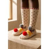 Bony Socks Çocuk Ponpon Aksesuarlı Geyik Desenli Yılbaşı Dizaltı Çorap - 5 - 8 - 690Ekru