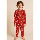 Bony Socks Çocuk Yılbaşı Temalı Pijama Takımı Kırmızı - Desenli - 5