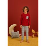 Bony Socks Erkek Çocuk Think Happy Çizgili Pijama Takımı Bordo - 4 - 5 Yaş