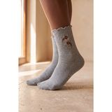 Bony Socks Kadın Papatya Nakışlı Pamuklu Soket Çorap Açık Gri - Standart - Light Grey
