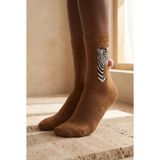 Bony Socks Kadın Ponpon Aksesuarlı Zebra Desenli Soket Çorap Kahverengi