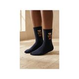 Bony Socks Kadın Teddy Desenli Lastiksiz Modal Soket Çorap Koyu Lacivert - Standart