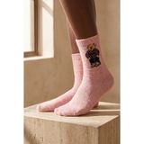 Bony Socks Kadın Teddy Desenli Yün Soket Çorap Pembe