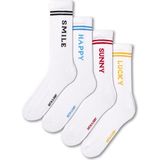 Bony Socks Kadın Yazı Baskılı Çizgili Beyaz 4'lü Soket Çorap - 39 - 42