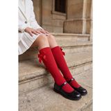 Bony Socks Kız Çocuk Kurdele Fiyonklu Fitilli Kırmızı Dizaltı Okul Çorabı - 5 - 8 - 240-Kırmızı