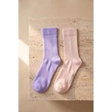 Bony Socks Unisex 2'li Örgü File Soket Çorap Lila-Pembe