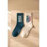 Bony Socks Unisex 2'li Paris Soket Çorap Ekru/yeşil - 43 - 46 - Ekru - Yeşil