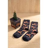 Bony Socks Unisex Marry Christmas Kutulu Geyik Desenli Soket Yılbaşı Çorabı - 39 - 42 - Çok Renkli