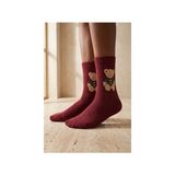 Bony Socks Unisex Teddy Desenli Soket Çorap Bordo - 43 - 46