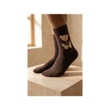 Bony Socks Unisex Teddy Desenli Soket Çorap Koyu Kahve - 43 - 46