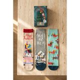 Bony Socks Unisex Yılbaşı Temalı 3'lü Kutulu Soket Çorap - 39 - 42 - Desenli