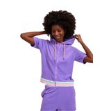 Bony&Katia Kadın Kapüşanlu Ve Fermuarlı Kısa Kollu Havlu Sweatshirt Mor,Xs