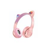 Bood Çocuk RGB Işıklı Kedili Kulak Üstü Bluetooth Kulaklık P47 Pembe