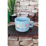 Books Tea Love Temalı Kitap ve Çay Aşkı Kare Kulplu Fincan Mavi Kupa Bardak