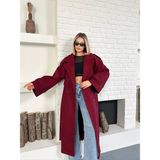 Boom Bester Kadın Kaşe Kuşaklı Pelerin Detay Extra Oversize Kaban / Trençkot - Standart - Bordo