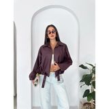 Boom Bester Kadın Siyah Oversize Suni Deri Bomber Mont | Kemer Detaylı Premium - Bordo