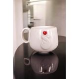 Boonlüle Kore Kalp Kırmızı Parmak Kalpli El Yapımı Seramik Mug 200 ml Fincan - Beyaz - Kırmızı