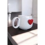 Boonlüle One Love One Heart - Kırmızı Büyük Kalpli El Yapımı Seramik Mug 200 ml Fincan - Beyaz