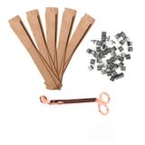 BOOWAN NICOLE 100 Adet 50 Adet Fitil Klipsli Ahşap Fitil, Mum Yapımı için Altın Mum Düzeltici Seti, Soya Balmumu için 1X15 CM Ahşap Çekirdekler, Balmumu Mumları, Kavanozlar için Mum Yapma Kiti