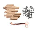 BOOWAN NICOLE 100 Adet 50 Adet Fitil Klipsli Ahşap Fitil, Mum Yapımı için Altın Mum Düzeltici Seti, Soya Balmumu için 1X5 CM Ahşap Çekirdekler, Balmumu Mumları, Kavanozlar için Mum Yapma Kiti