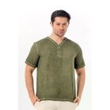 Bora Düğmeli V Yaka Kısa Kol Poplin Erkek Tişört | Yazlık Erkek Tshirt Açık Haki Ahk