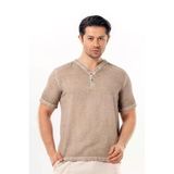 Bora Düğmeli V Yaka Kısa Kol Poplin Erkek Tişört | Yazlık Erkek Tshirt Bej Bej
