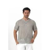 Bora Düğmeli V Yaka Kısa Kol Poplin Erkek Tişört | Yazlık Erkek Tshirt Gri Gri