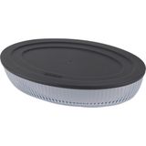 Borart Antrasit Plastik Kapaklı Optik Desenli Büyük Oval Cam Tepsi