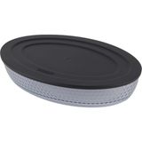 Borart Antrasit Plastik Kapaklı Petek Desenli Küçük Oval Cam Tepsi