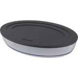 Borart Antrasit Plastik Kapaklı Sade Büyük Oval Cam Tepsi