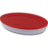 Borart Kırmızı Plastik Kapaklı Küçük Sade Oval Cam Tepsi