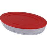 Borart Kırmızı Plastik Kapaklı Petek Desenli Büyük Oval Cam Tepsi