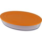 Borart Turuncu Plastik Kapaklı Küçük Sade Oval Cam Tepsi
