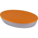 Borart Turuncu Plastik Kapaklı Optik Desenli Büyük Cam Oval Tepsi