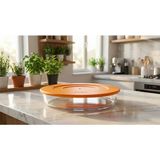 Borart Turuncu Plastik Kapaklı Sade Yuvarlak Büyük Cam Tepsi - 31 cm - 45214