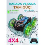 Boratila Toys 2.4 Ghz Yüksek Hızlı Karada Suda Giden Full Fonksiyon, Işıklı Uzaktan Kumandalı Sağlam Akrobat Araba - Turkuaz