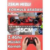 Boratila Toys 2.4ghz 1:8 Ölçek 55CM 7.4V Işıklı Sesli Müzikli Korna Sesli 30METRE Çekim Mesafeli Uzaktan Kumandalı Formula Yarış Arabası - Kırmızı